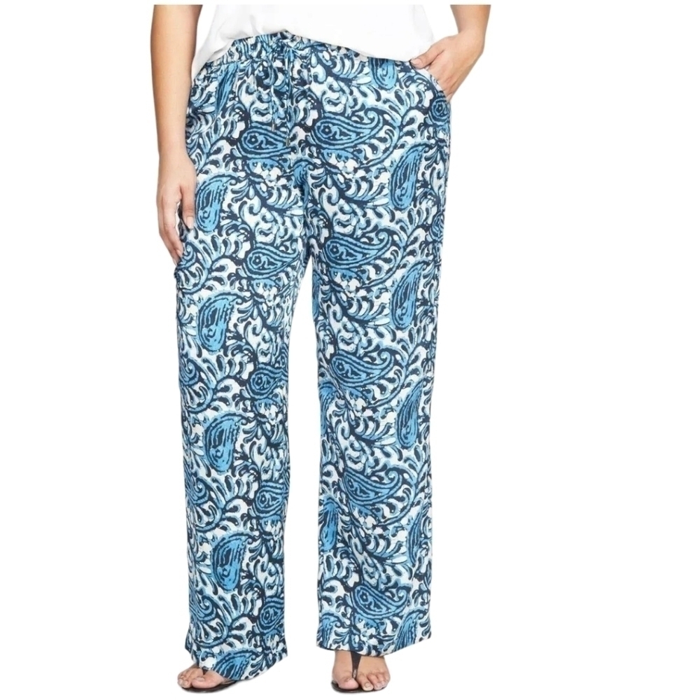 Michael Kors Heritage Blue Paisley Satin Pants